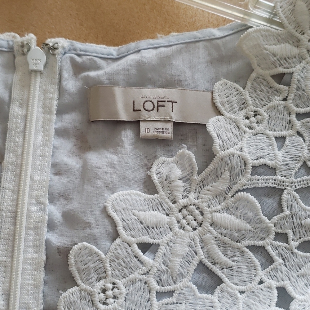 LOFT White/Pale Blue Floral Summer Dress, 10